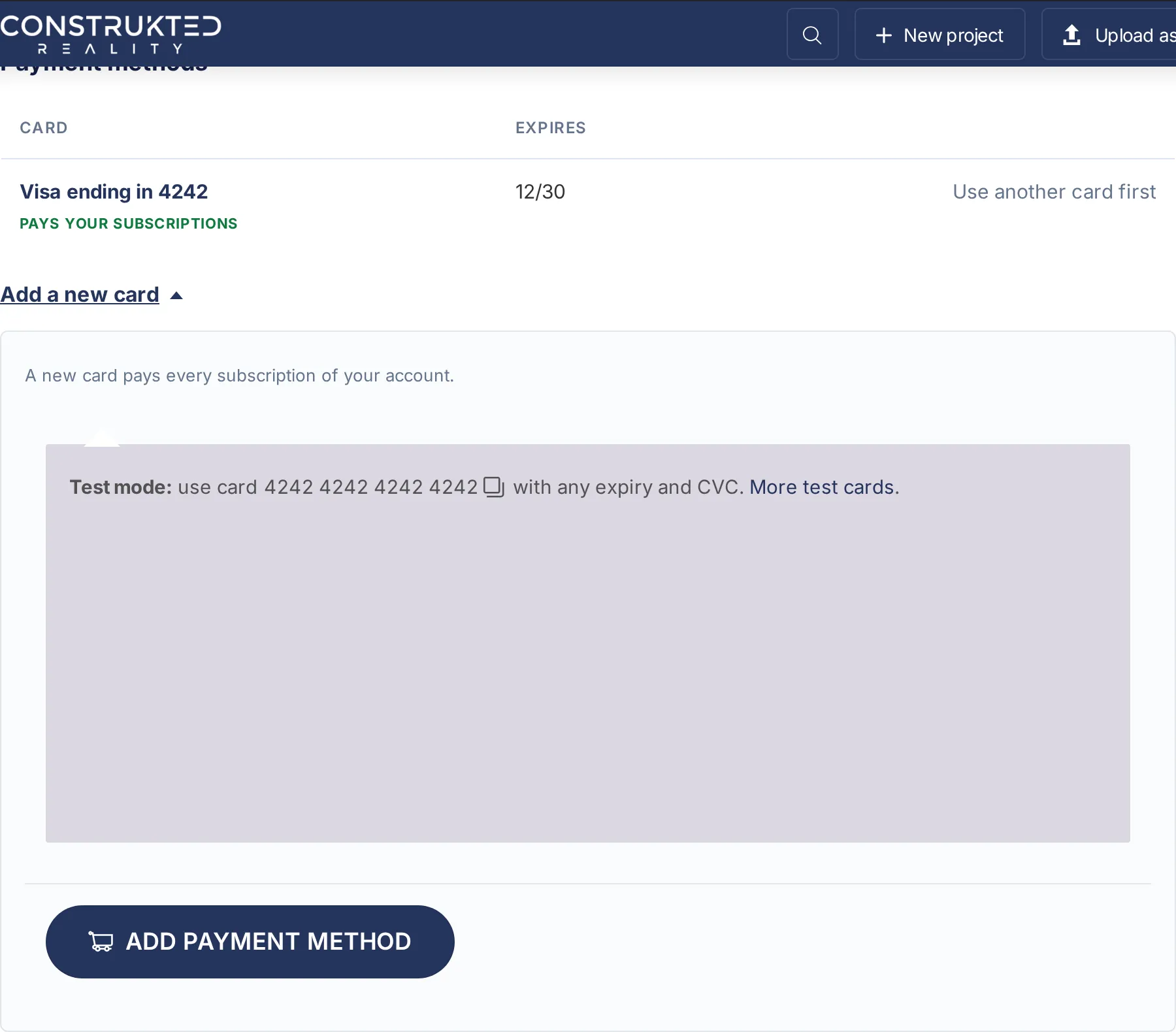 Expanded form for adding a new payment card